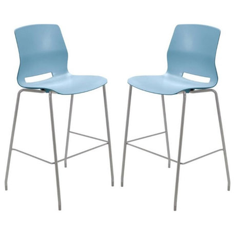 Home Square 30" Plastic Bar Stool in Sky Blue - Set of 2