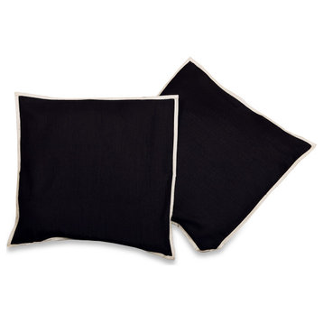 Black Cream-2  Handcrafted Raw Silk Cushion Cover Throw Pillow Case 18x18