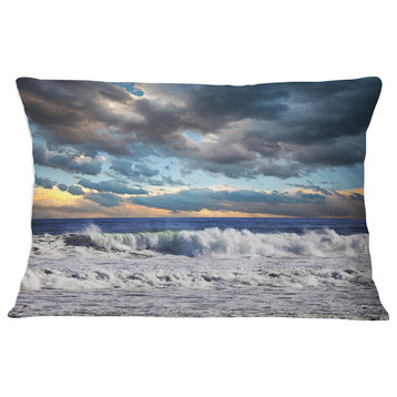 Heavy Storm in Ocean at Sunset Modern Beach Throw Pillow, 12"x20"