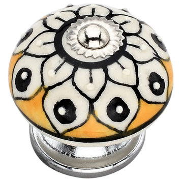 Ceramic Round, 1-4/7'' Decorative Hardware Yellow Drawer Cabinet Knobs 10-pcs