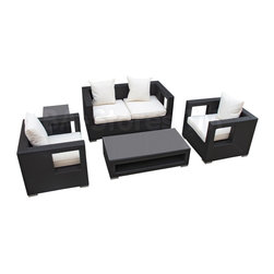 Lunar 5 Piece Sofa Set in Espresso and White - Outdoor Lounge Sets