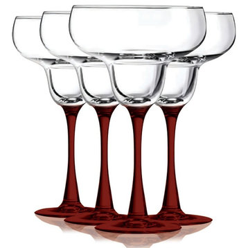 Margarita Accent Stem 9oz Wine Glasses Set of 4, Bottom Red
