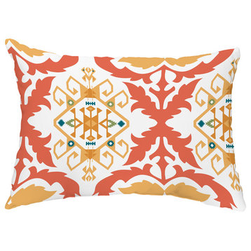 Bombay Medallion 14"x20" Decorative Abstract Outdoor Throw Pillow, Coral