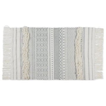 Gray Printed Off-White Hand-Loomed Shag Rug 2x3 ft.