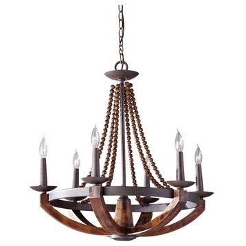 Feiss Adan 6-Light Rustic Iron/Burnished Wood up Chandelier