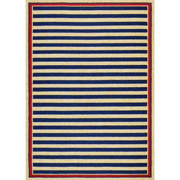Nautical Stripes Area Rug, Navy/Red, Round, 7'10"x7'10"