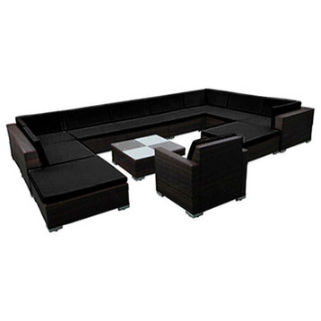 vidaXL Patio Lounge Set 12 Piece Garden Sofa with Cushions Poly Rattan Black