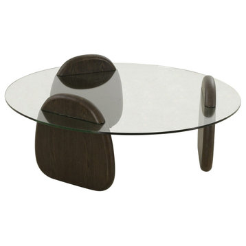 Modrest Buxton Mid-Century Modern Glass + Dark Walnut Coffee Table