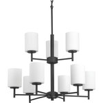 Progress Lighting - Replay 9-Light 2-Tier Chandelier, Black - Nine-light, two-tier chandelier from the Replay Collection, smooth forms, linear details and a pleasingly elegant frame enhance a simplified modern look. Arms can be faced up or down.