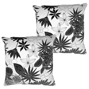 Benzara UPT-272778 Square Cotton Accent Throw Pillow, Floral Print, Black/White