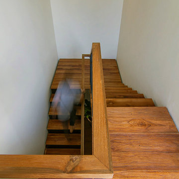recycle teak steps on folded steel plate staircase