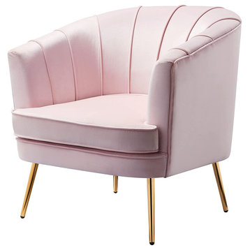 Mid-Century Accent Chair, Metal Legs With Velvet Padded Seat & Tufted Back, Pink