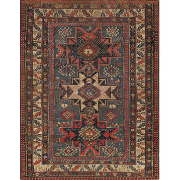 Antique Kazak Collection Hand-Knotted Lamb's Wool Area Rug- 3' 8"x 4'10"