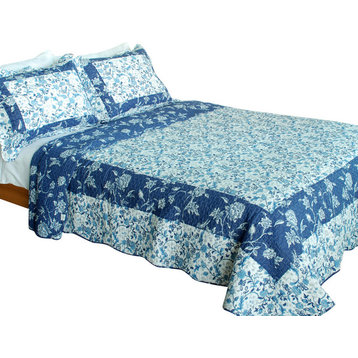 Blue River 100% Cotton 3PC Vermicelli-Quilted Patchwork Quilt Set (Full/Queen)