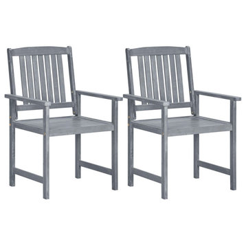 vidaXL Patio Chairs 2 Pcs Dining Chair with Armrest Solid Wood Acacia Gray