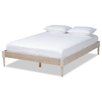 Colette French Bohemian Antique White Oak Wood King Size Platform Bed Frame