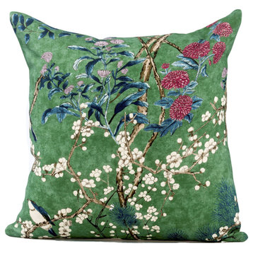 Thibaut Katsura Pillow Cover In Emerald Green, Chinoiserie Pillow Cover, 24x24