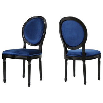 GDF Studio Phinnaeus Contemporary Velvet Dining Chairs (Set of 2), Navy Blue/Glo