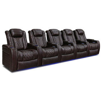 Tuscany Leather Home Theater Seating, Dark Chocolate, Row of 5