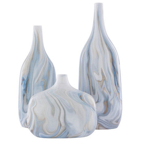 Marble Contemporary Marbled Glaze Ceramic Vases, 3-Piece Set