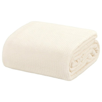 Crover Collection All Season Thermal Waffle Cotton Blanket, Ivory, Twin
