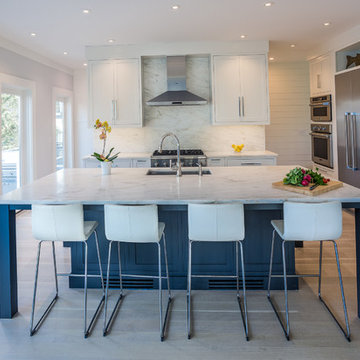 Transitional Rowayton Kitchen w/ Vintage Navy Island
