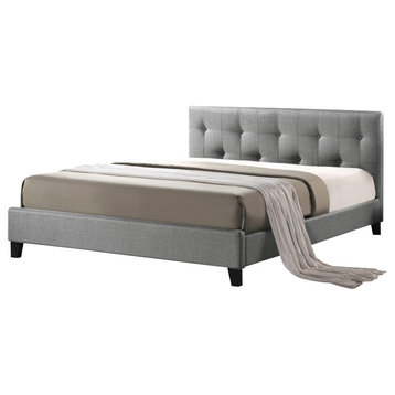 Baxton Studio Annette Linen Bed With Upholstered Headboard, Gray, Full