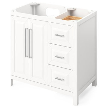 Cade 36" White Single Sink Vanity With Marble Top, Left Offset