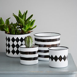 Black & White Enamel Pot - Indoor Pots & Planters