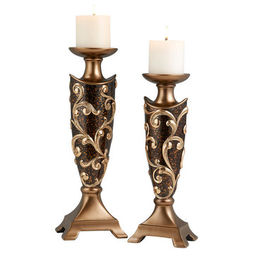 14" and 16" Tall Polyresin "Odysseus" Candleholder, Baroque Style, Set of 2