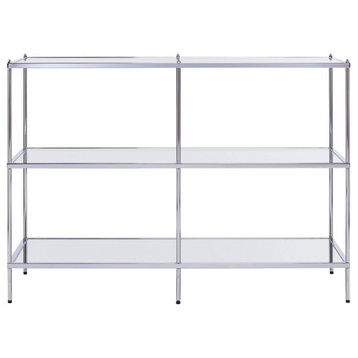 Elegant Console Table, Chrome Plated Frame With Mirrored Glass Top & Shelves