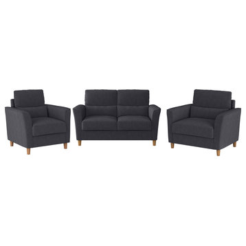 CorLiving Georgia Dark Grey Upholstered Loveseat Sofa and Accent Chair Set 2pcs