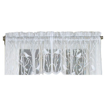 Songbird White Lace Kitchen Curtain, 56"x12" Valance
