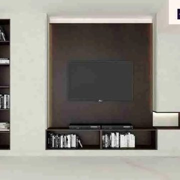 Wall Mounted TV Unit With Modular Bookshelves Supplied by Inspired Elements