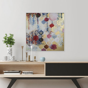 "Fishscale Blossoms II" Floater Framed Painting Print on Canvas