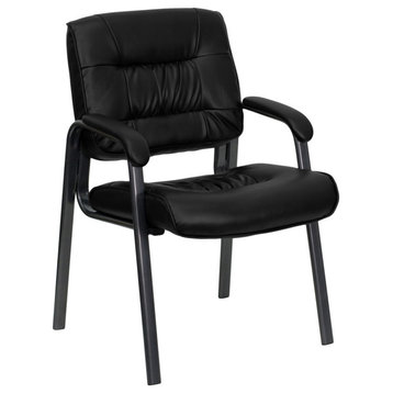 Black Leather Executive Side Reception Chair, Titanium Gray Powder Coated Frame