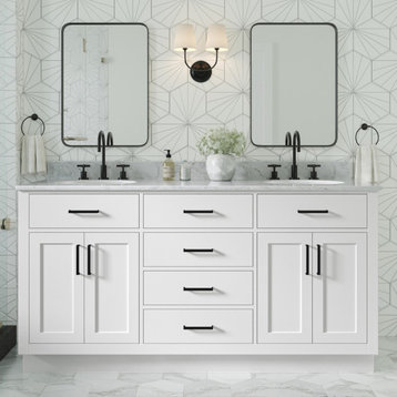 Ariel Hepburn 67" Oval Double Sink Bath Vanity, White, 0.75" Carrara Marble