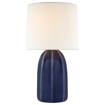 Melanie Large Table Lamp in Frosted Medium Blue with Linen Shade