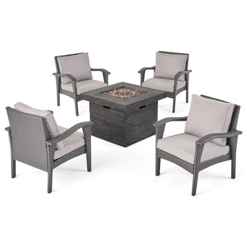 Norma Outdoor 4 Club Chair Chat Set With Fire Pit, Gray/Light Gray/Gray