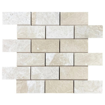 Vanilla Beige Marble 2"x4" Brick on 12" x 12" Mesh Mosaic Tile (10 sqft per box)