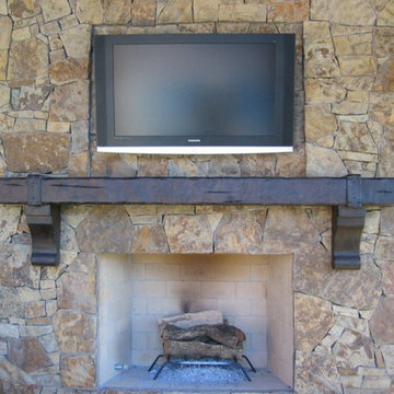Custom Hand-Hewn Timber Mantel