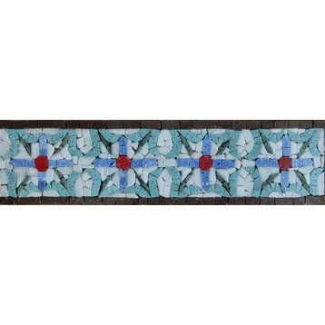Mosaic Border, Empire Blue Florals, 4"x12"