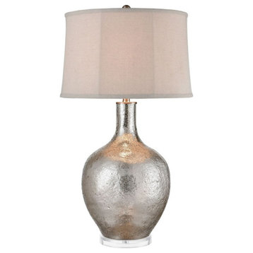 Mercury Gourd Table Lamp Made Of Glass A Light Taupe Linen Fabric Shade A 3-Way