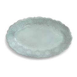 Arte Italica Merletto Aqua Shallow Oval Bowl - Dinnerware