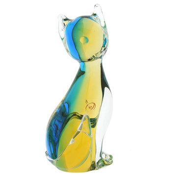 GlassOfVenice Murano Glass Cat - Amber Aqua