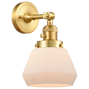 Fulton Sconce With Switch, Satin Gold, Matte White