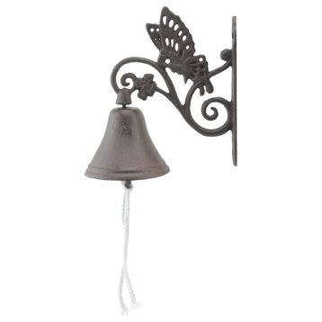 Cast Iron Dinner Bell, Butterfly Floral Vine, Distressed Brown