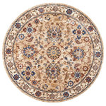 Nourison - Nourison Reseda Area Rug, Natural, 5' Round - This enticing old world floral design is undeniably enchanting when presented in bewitching shades of beige, cream, sapphire and crimson. Created from a wonderfully enduring yet incredibly soft and shiny polyester blend for long wear and low maintenance, this Reseda area rug from Nourison is both a sensible and stupendous way to artfully accentuate any interior, great for high traffic areas.