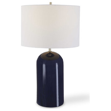 Transitional 15" x 27" Ceramic Metal Navy Blue Lamp