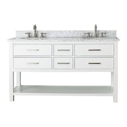Avanity Corporation - Avanity Brooks 61" Double Vanity, White Finish, Carrera White Marble Top - Bathroom Vanities And Sink Consoles